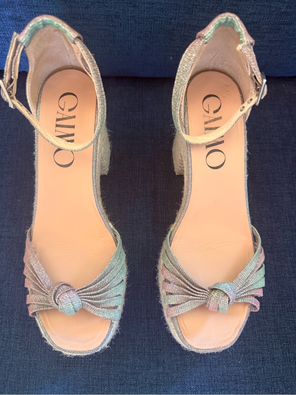 Multicolor Metallic Knot Espadrille Wedges - Women's